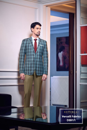 Suit Nam Đẹp Italy 95% Wool - D591/1 - Xanh Dương Caro - Cổ Ve Xuôi - 1 Nút